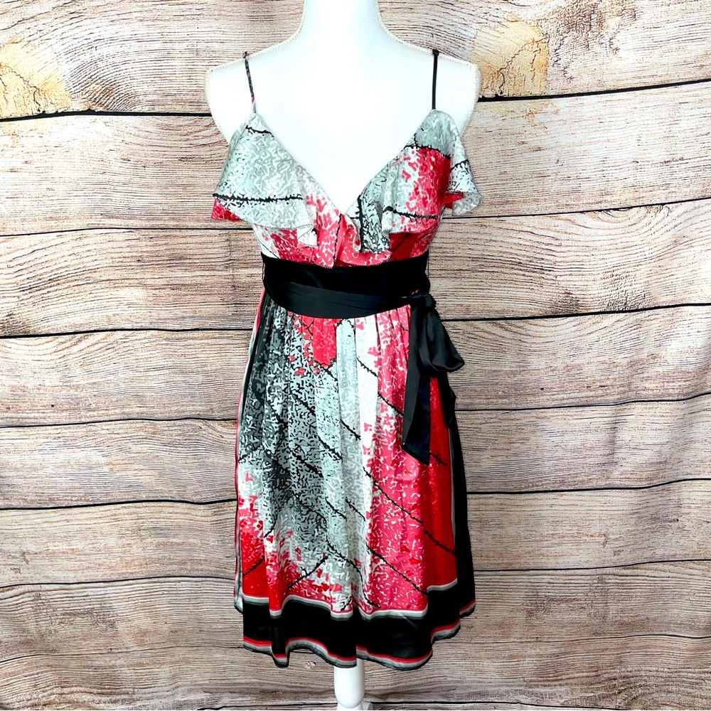 BCBG Paris Red and Black Midi Dress